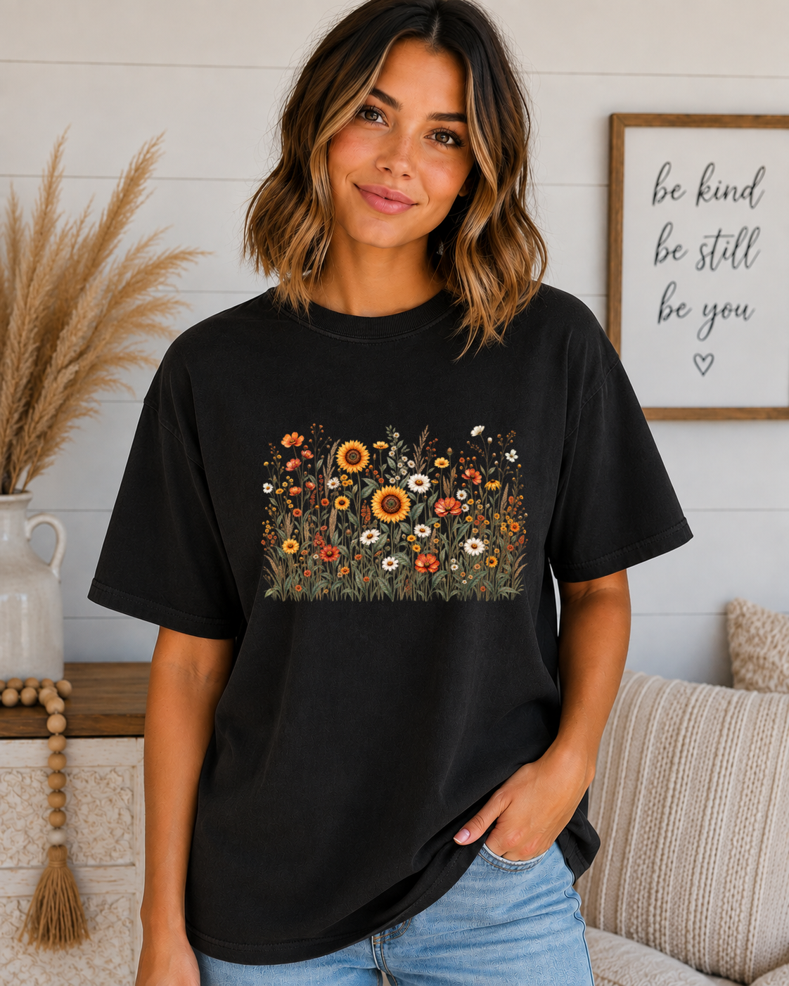 Comfort Colors Wildflower T-Shirt – Vintage Floral Meadow Graphic Tee, Sunflower & Daisy Shirt, Nature Lover Botanical Tee, Boho Flower Shirt