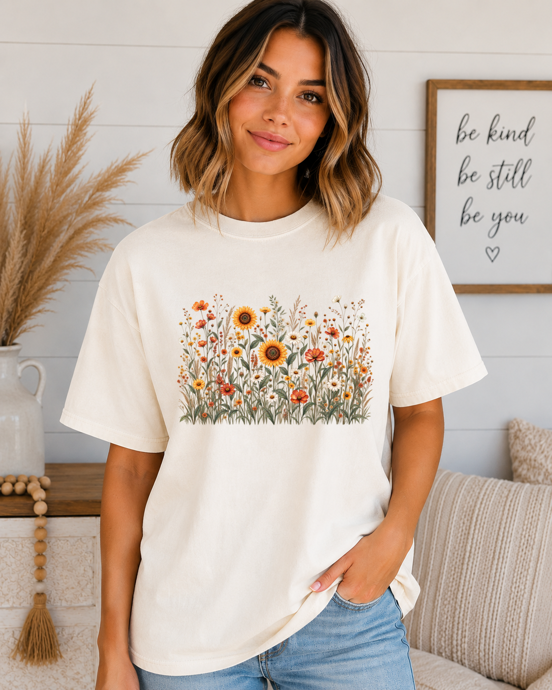Comfort Colors Wildflower T-Shirt – Vintage Floral Meadow Graphic Tee, Sunflower & Daisy Shirt, Nature Lover Botanical Tee, Boho Flower Shirt