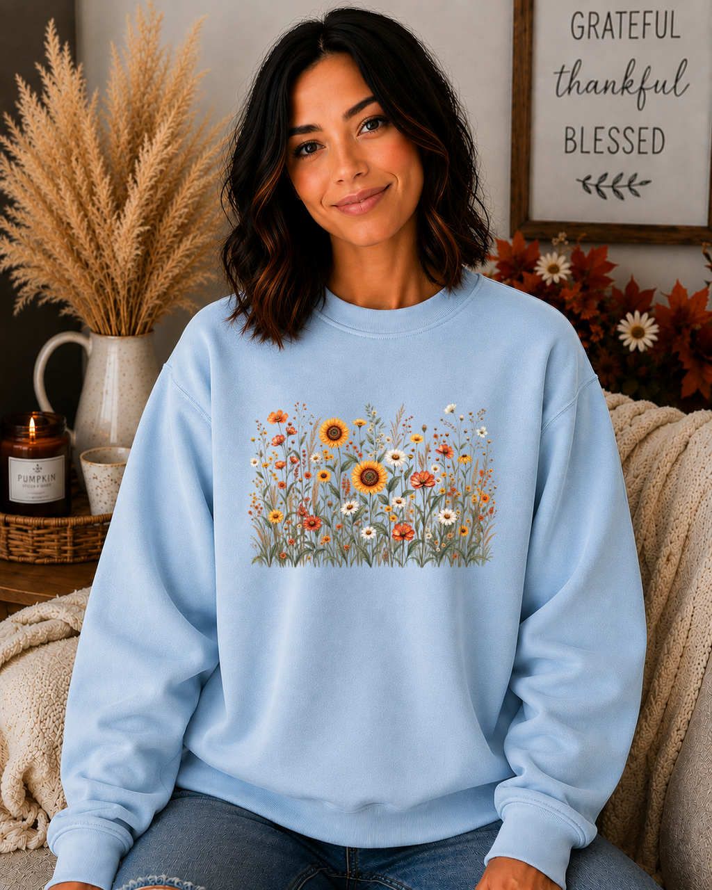 Gildan Wildflower Sweatshirt – Vintage Sunflower & Floral Garden Crewneck, Cozy Botanical Flower Graphic Sweatshirt