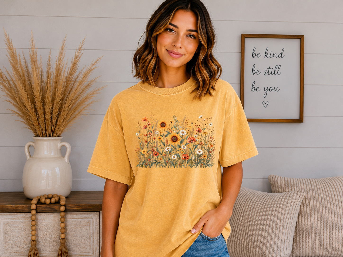 Comfort Colors Wildflower T-Shirt – Vintage Floral Meadow Graphic Tee, Sunflower & Daisy Shirt, Nature Lover Botanical Tee, Boho Flower Shirt