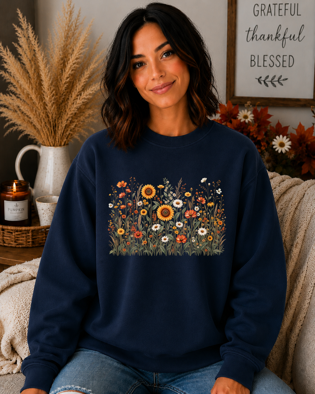 Gildan Wildflower Sweatshirt – Vintage Sunflower & Floral Garden Crewneck, Cozy Botanical Flower Graphic Sweatshirt