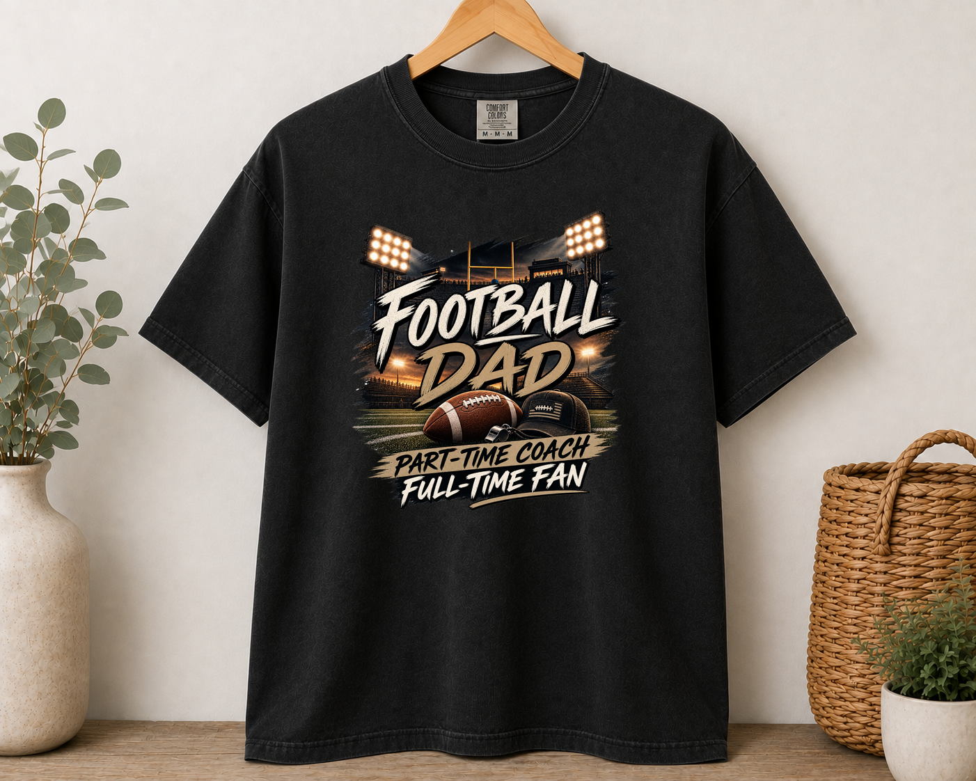 Football Dad Part-Time Coach Full-Time Fan Comfort Colors T-Shirt | Friday Night Lights Football Dad Shirt | Game Day Dad Tee | Football Gift for Dad