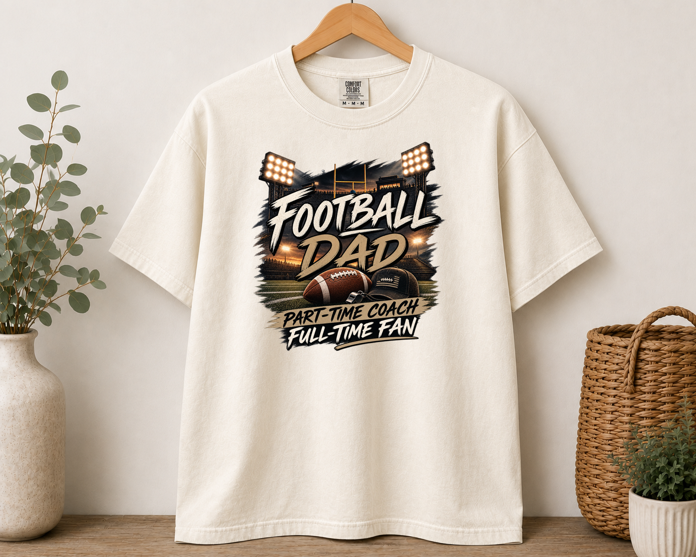 Football Dad Part-Time Coach Full-Time Fan Comfort Colors T-Shirt | Friday Night Lights Football Dad Shirt | Game Day Dad Tee | Football Gift for Dad