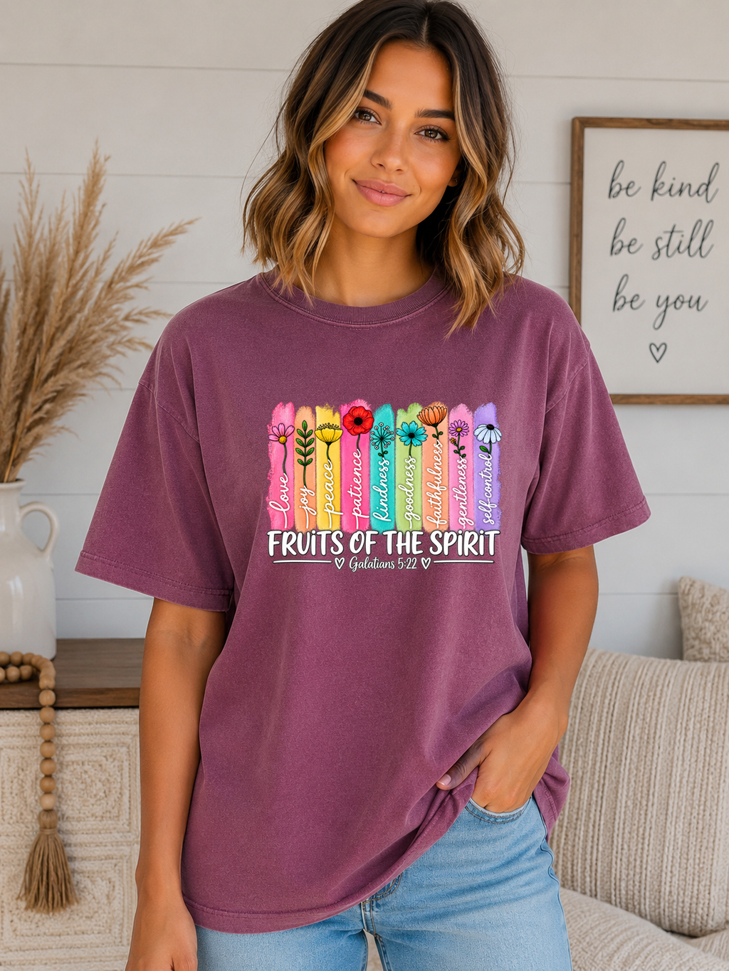 Fruits of the Spirit Comfort Colors T-Shirt – Galatians 5:22 Christian Floral Faith Tee – Colorful Bible Verse Shirt