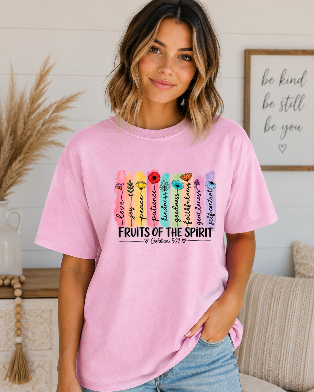 Fruits of the Spirit Comfort Colors T-Shirt – Galatians 5:22 Christian Floral Faith Tee – Colorful Bible Verse Shirt