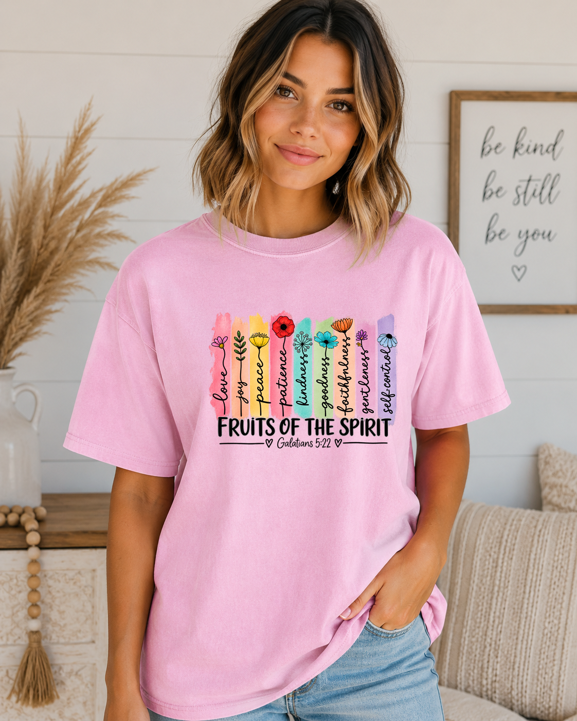 Fruits of the Spirit Comfort Colors T-Shirt – Galatians 5:22 Christian Floral Faith Tee – Colorful Bible Verse Shirt