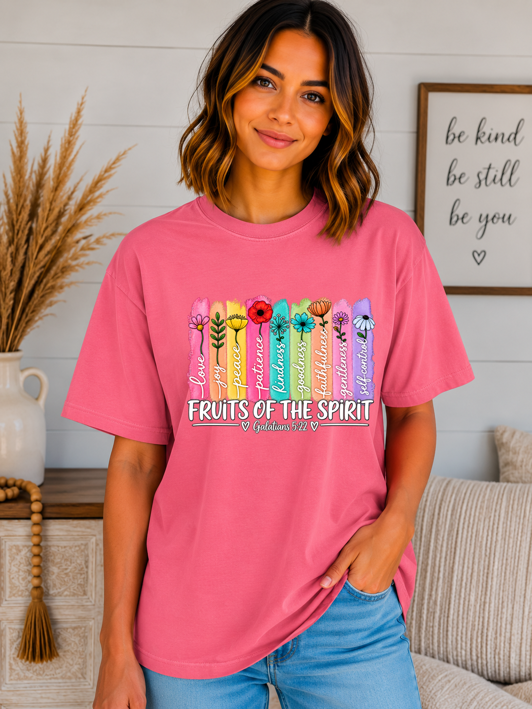 Fruits of the Spirit Comfort Colors T-Shirt – Galatians 5:22 Christian Floral Faith Tee – Colorful Bible Verse Shirt