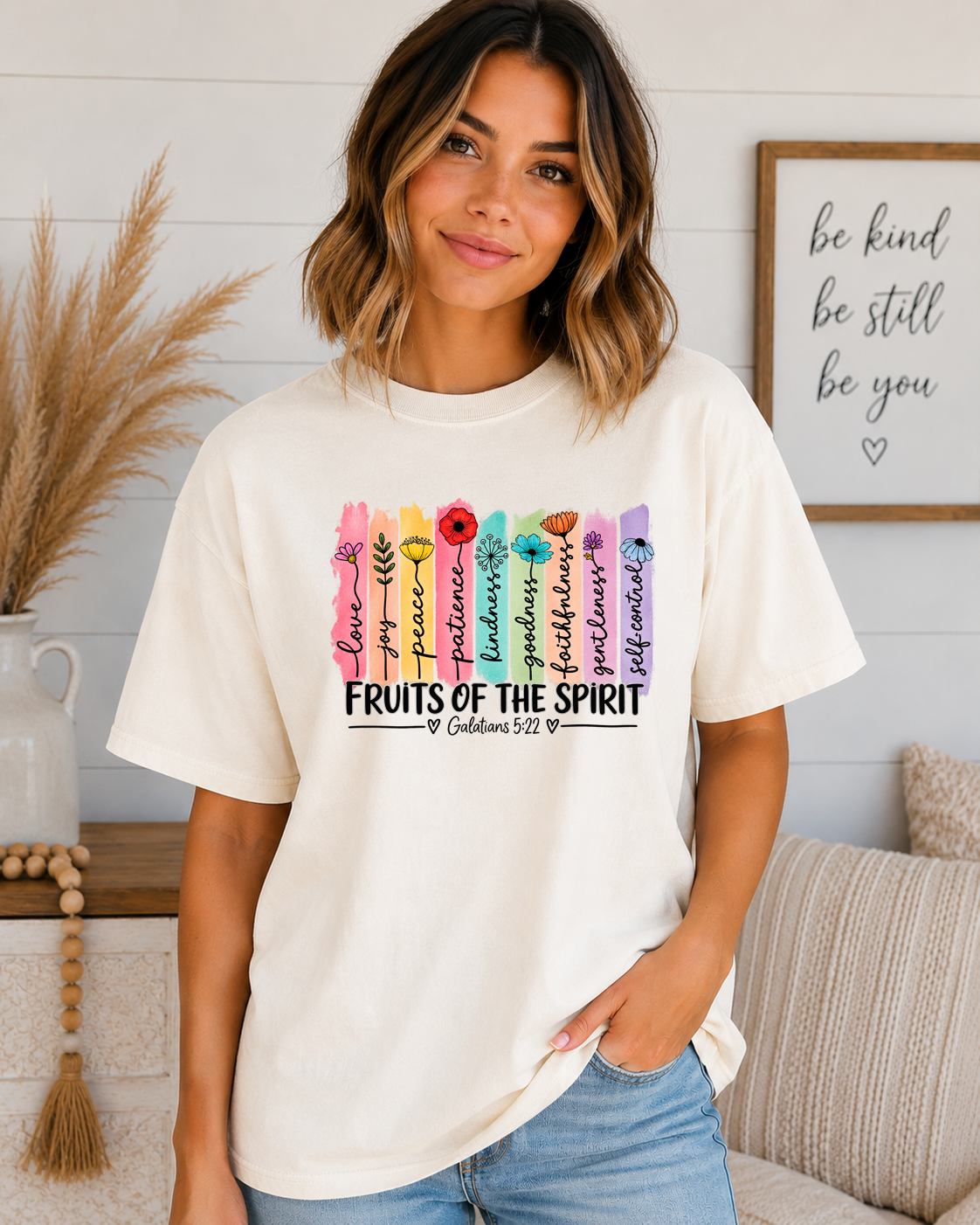 Fruits of the Spirit Comfort Colors T-Shirt – Galatians 5:22 Christian Floral Faith Tee – Colorful Bible Verse Shirt