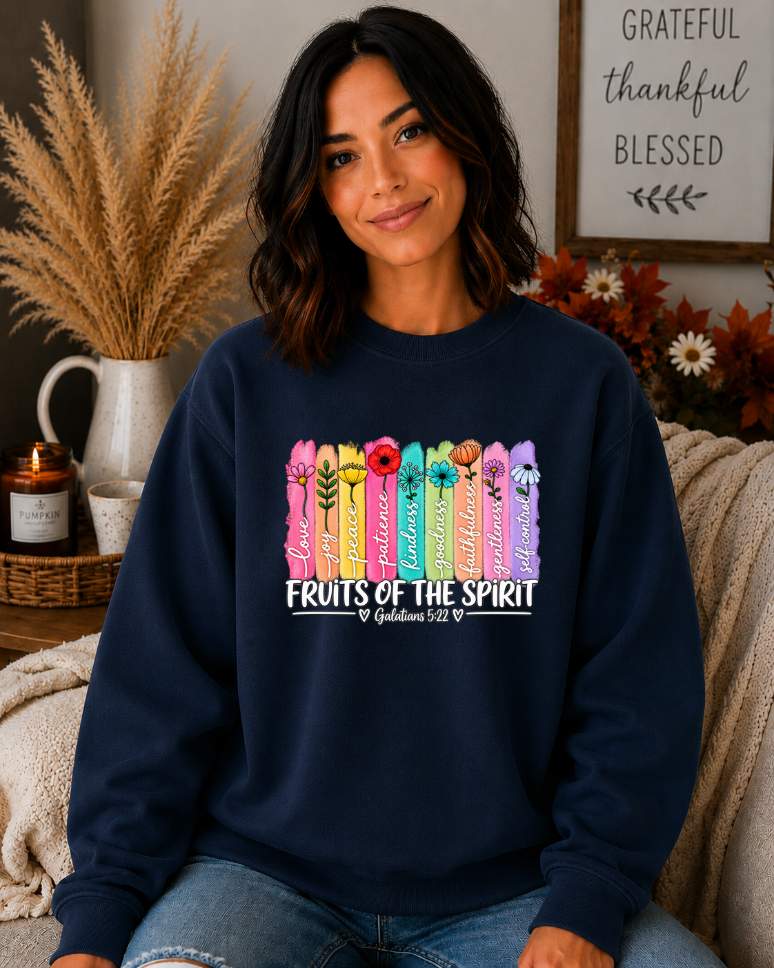 Fruits of the Spirit Gildan Sweatshirt – Galatians 5:22 Christian Crewneck, Colorful Floral Faith Sweatshirt, Bible Verse Shirt