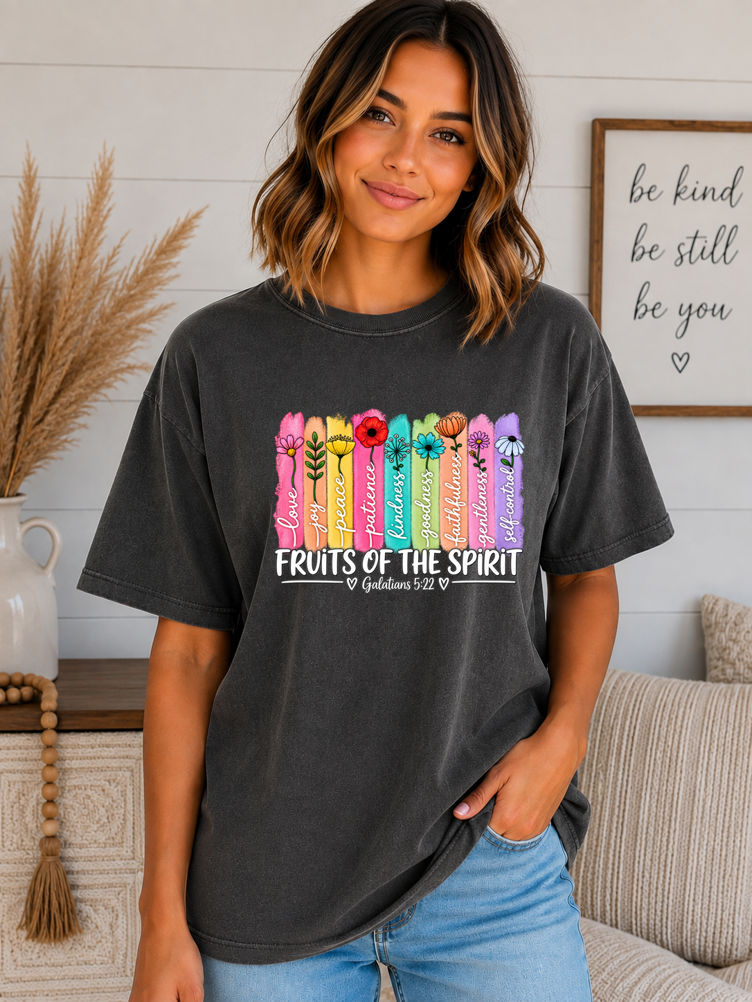 Fruits of the Spirit Comfort Colors T-Shirt – Galatians 5:22 Christian Floral Faith Tee – Colorful Bible Verse Shirt