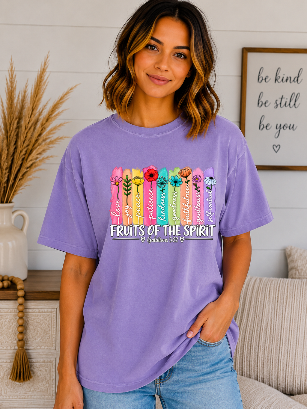 Fruits of the Spirit Comfort Colors T-Shirt – Galatians 5:22 Christian Floral Faith Tee – Colorful Bible Verse Shirt