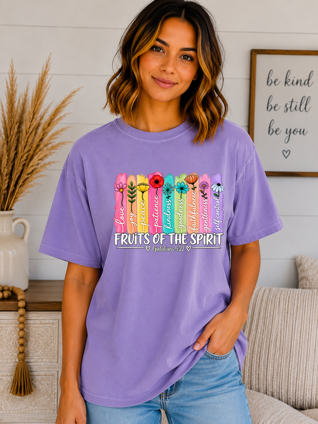 Fruits of the Spirit Comfort Colors T-Shirt – Galatians 5:22 Christian Floral Faith Tee – Colorful Bible Verse Shirt