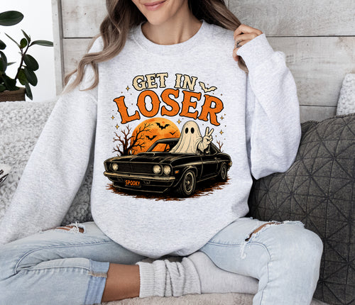 Get In Loser, Ghost, Car Ride, Gildan Sweatshirt