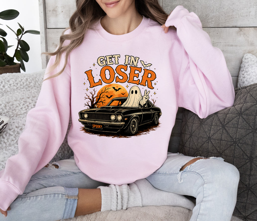 Get In Loser, Ghost, Car Ride, Gildan Sweatshirt