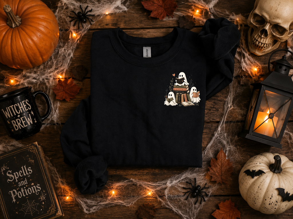 Ghost and Books, Reading, Ghost, Halloween, Gildan Sweatshirt