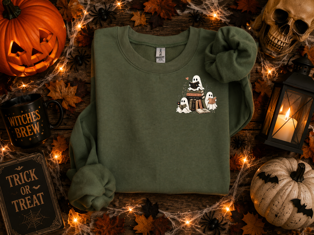 Ghost and Books, Reading, Ghost, Halloween, Gildan Sweatshirt