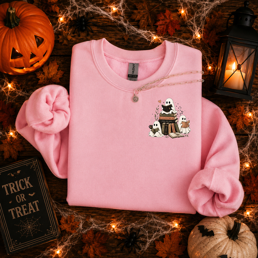 Ghost and Books, Reading, Ghost, Halloween, Gildan Sweatshirt