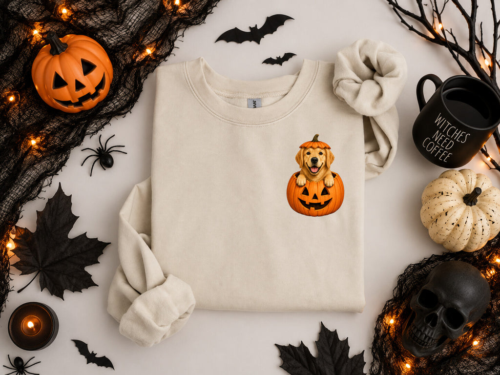 Cute Dog Breeds and Pumpkin, Halloween, Spooky, Dog Moms and Dads, Gildan Sweatshirt