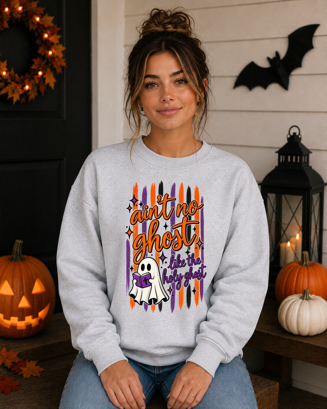 Ain’t No Ghost Like the Holy Ghost Gildan Sweatshirt – Christian Halloween Crewneck, Faith-Based Spooky Season Sweatshirt