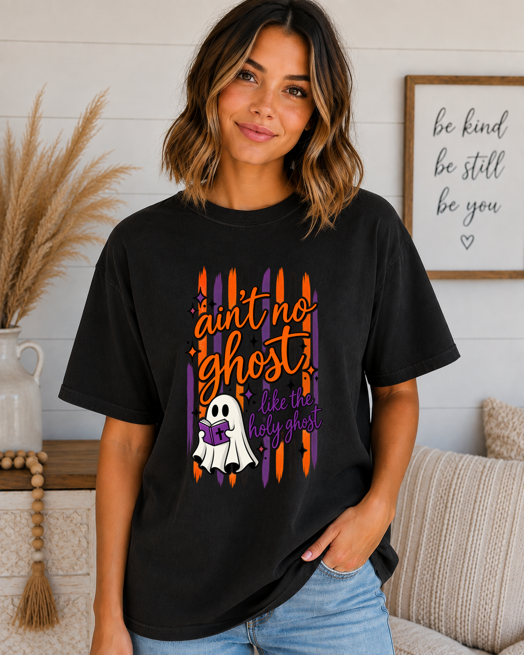 Ain’t No Ghost Like the Holy Ghost Comfort Colors T-Shirt – Christian Halloween Graphic Tee, Faith-Based Spooky Season Shirt