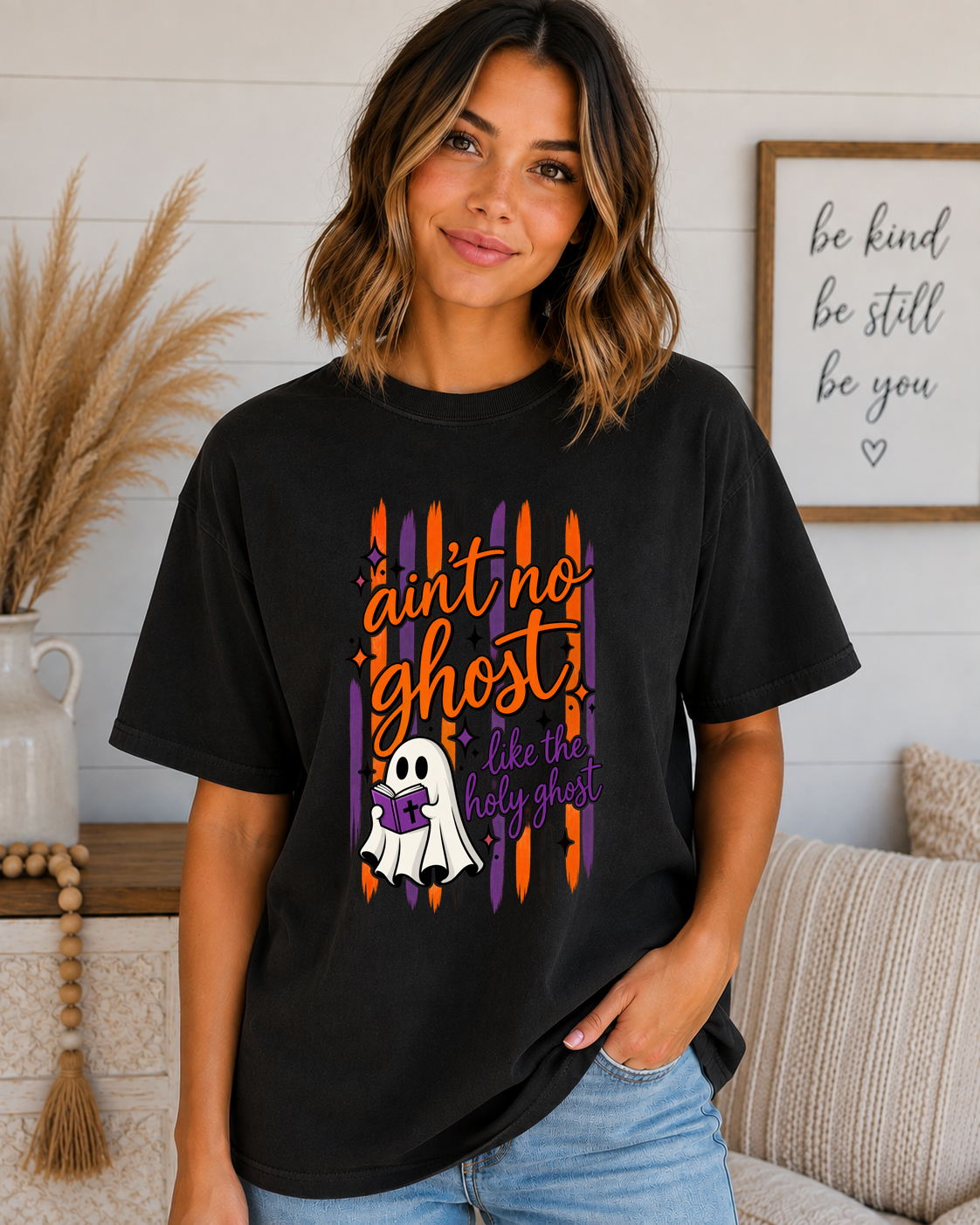 Ain’t No Ghost Like the Holy Ghost Comfort Colors T-Shirt – Christian Halloween Graphic Tee, Faith-Based Spooky Season Shirt