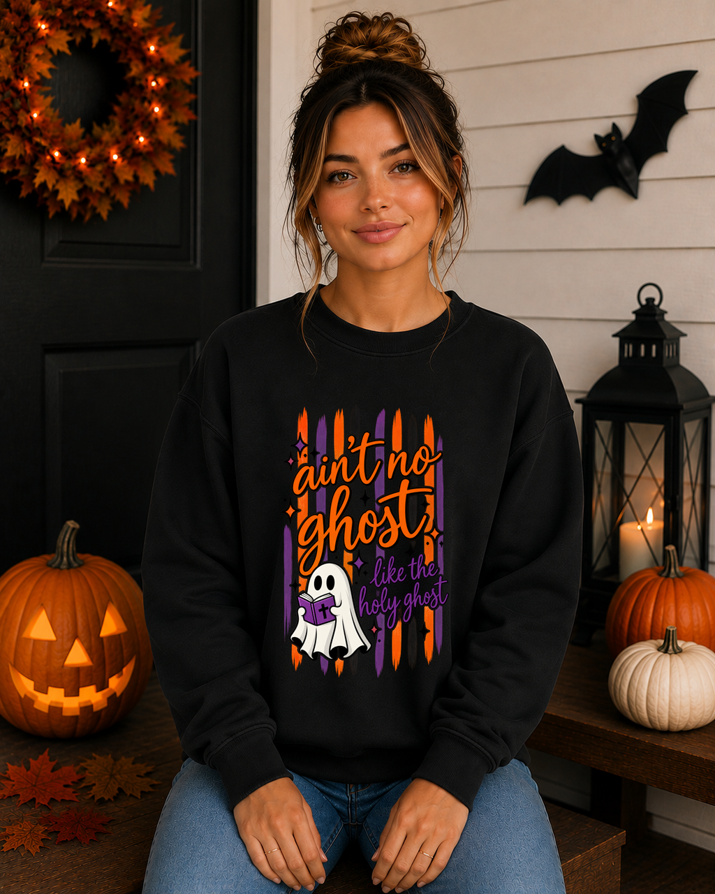Ain’t No Ghost Like the Holy Ghost Gildan Sweatshirt – Christian Halloween Crewneck, Faith-Based Spooky Season Sweatshirt