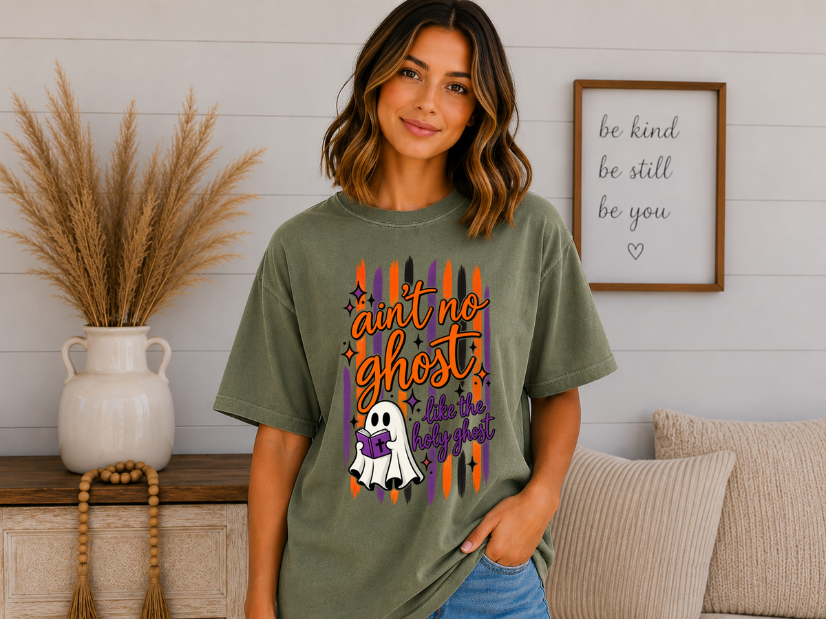 Ain’t No Ghost Like the Holy Ghost Comfort Colors T-Shirt – Christian Halloween Graphic Tee, Faith-Based Spooky Season Shirt