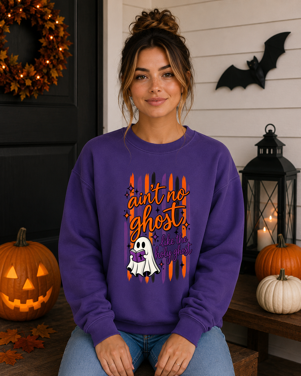 Ain’t No Ghost Like the Holy Ghost Gildan Sweatshirt – Christian Halloween Crewneck, Faith-Based Spooky Season Sweatshirt