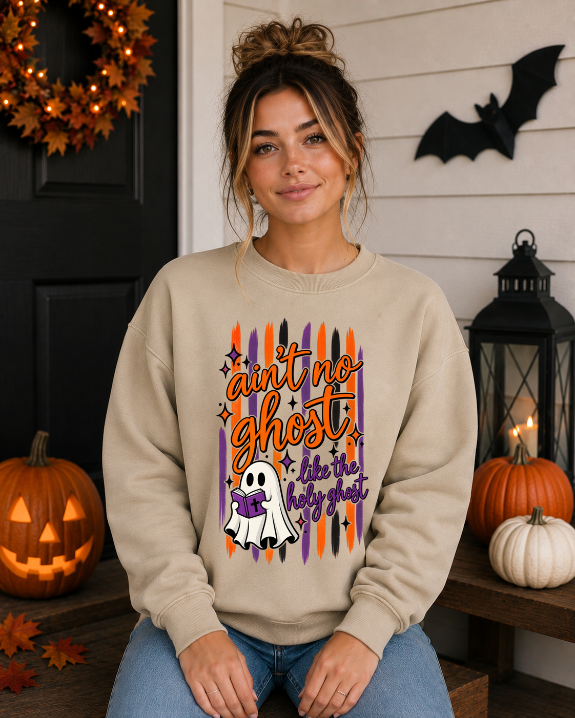 Ain’t No Ghost Like the Holy Ghost Gildan Sweatshirt – Christian Halloween Crewneck, Faith-Based Spooky Season Sweatshirt