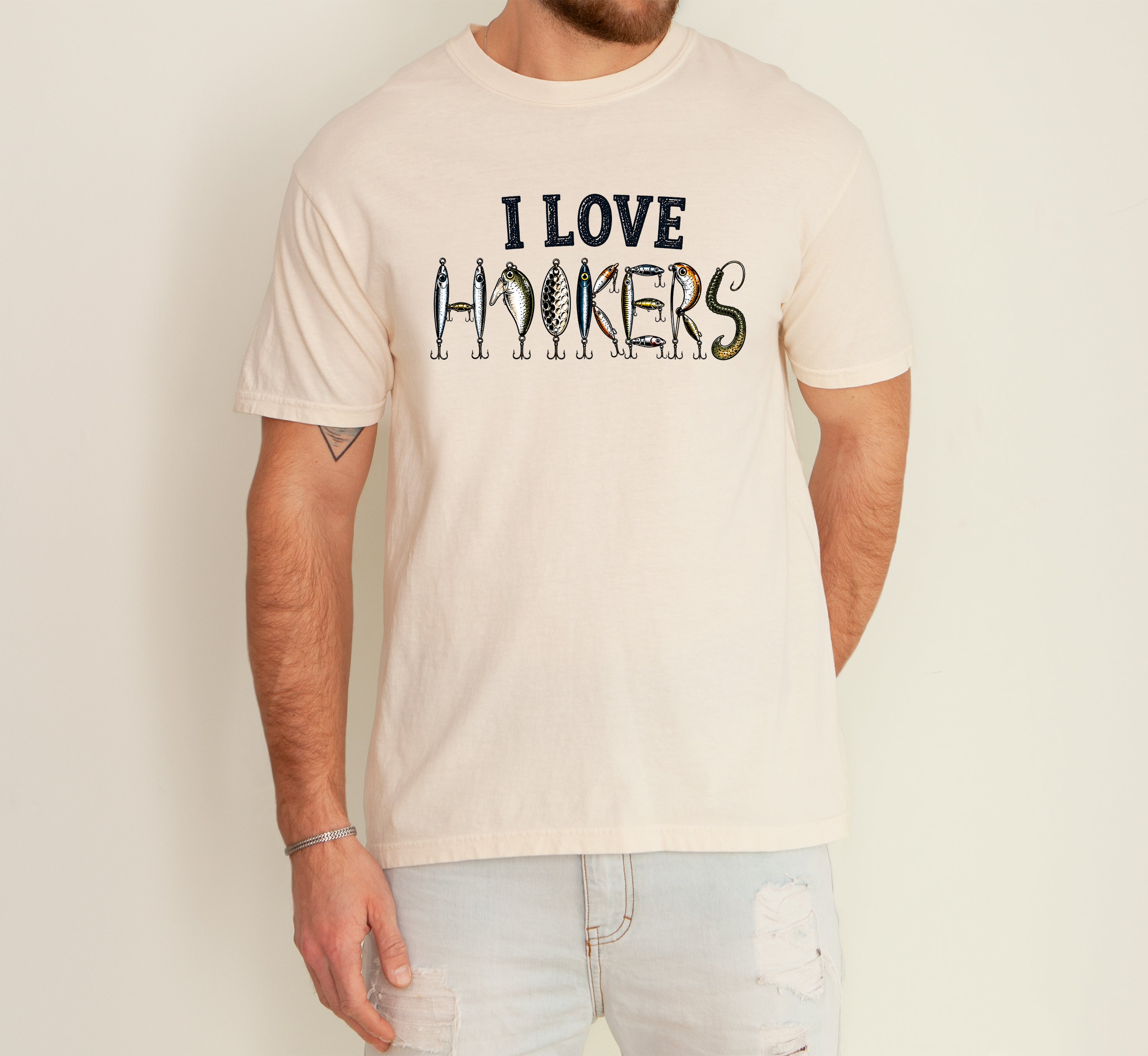 I Love Hookers, Mens, Fishing, Comfort Colors Tshirt, Lures