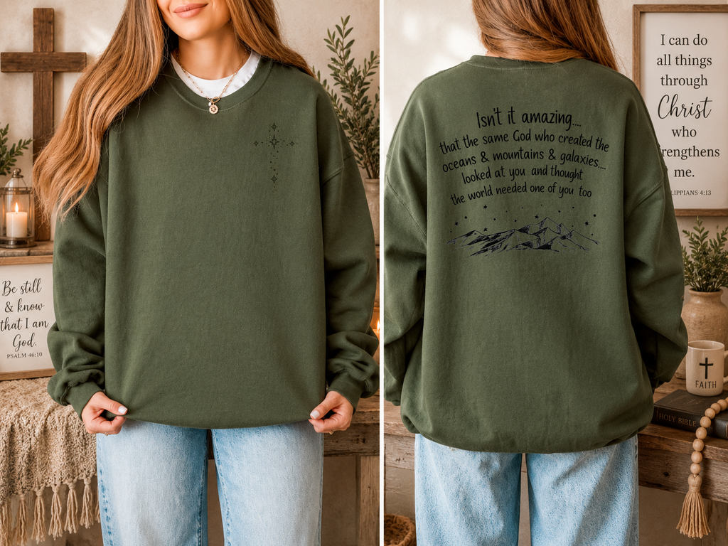 Isn't It Amazing, Faith, Jesus, Galaxy, Gildan Sweatshirt