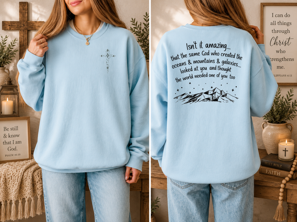 Isn't It Amazing, Faith, Jesus, Galaxy, Gildan Sweatshirt