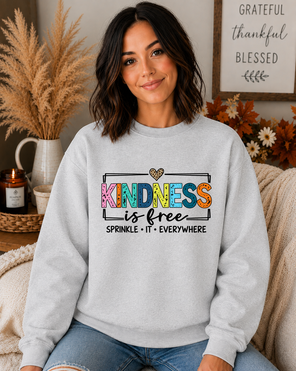Kindness Is Free Gildan Sweatshirt – Sprinkle It Everywhere Colorful Graphic Crewneck, Positive Inspirational Kindness Shirt