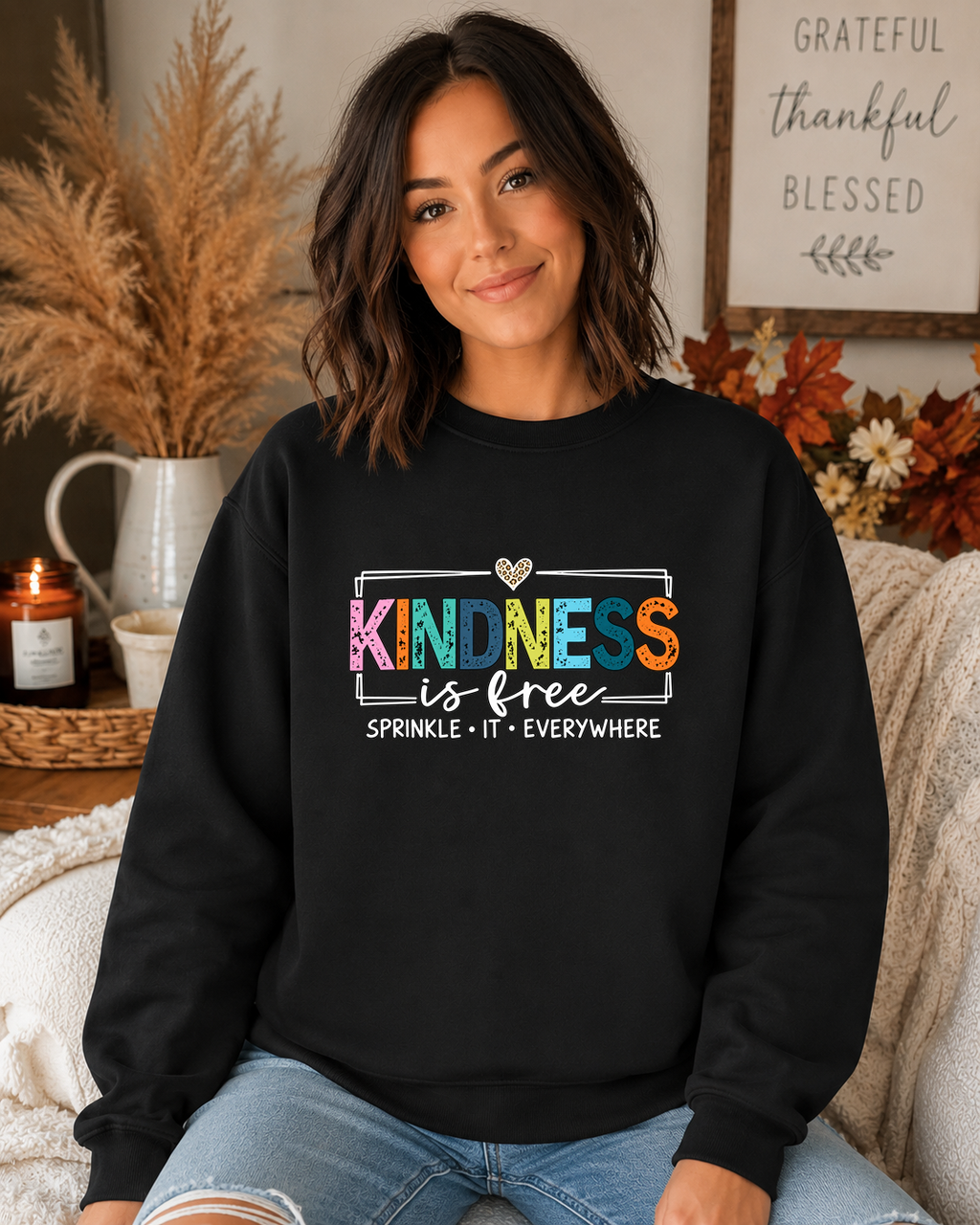 Kindness Is Free Gildan Sweatshirt – Sprinkle It Everywhere Colorful Graphic Crewneck, Positive Inspirational Kindness Shirt