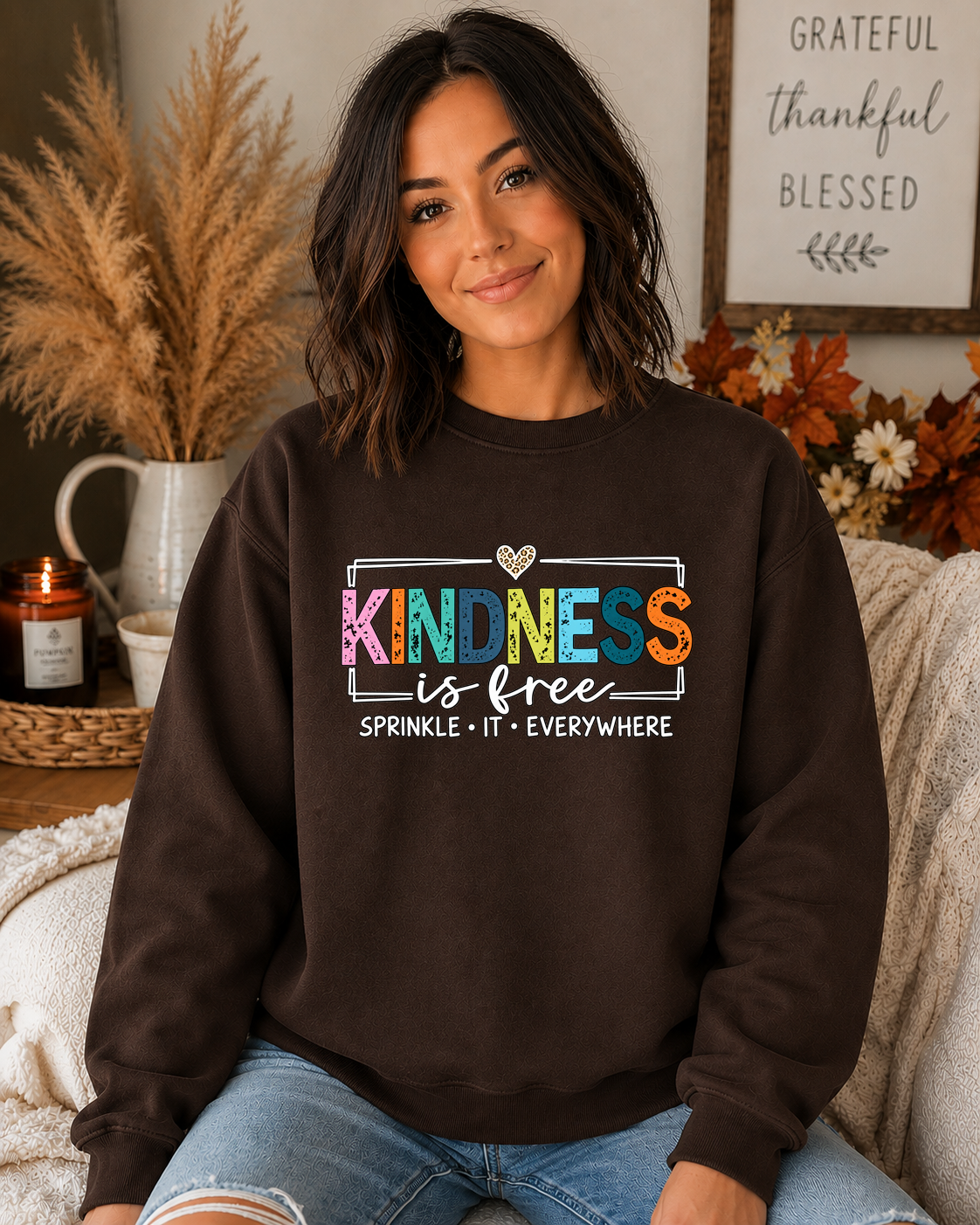 Kindness Is Free Gildan Sweatshirt – Sprinkle It Everywhere Colorful Graphic Crewneck, Positive Inspirational Kindness Shirt