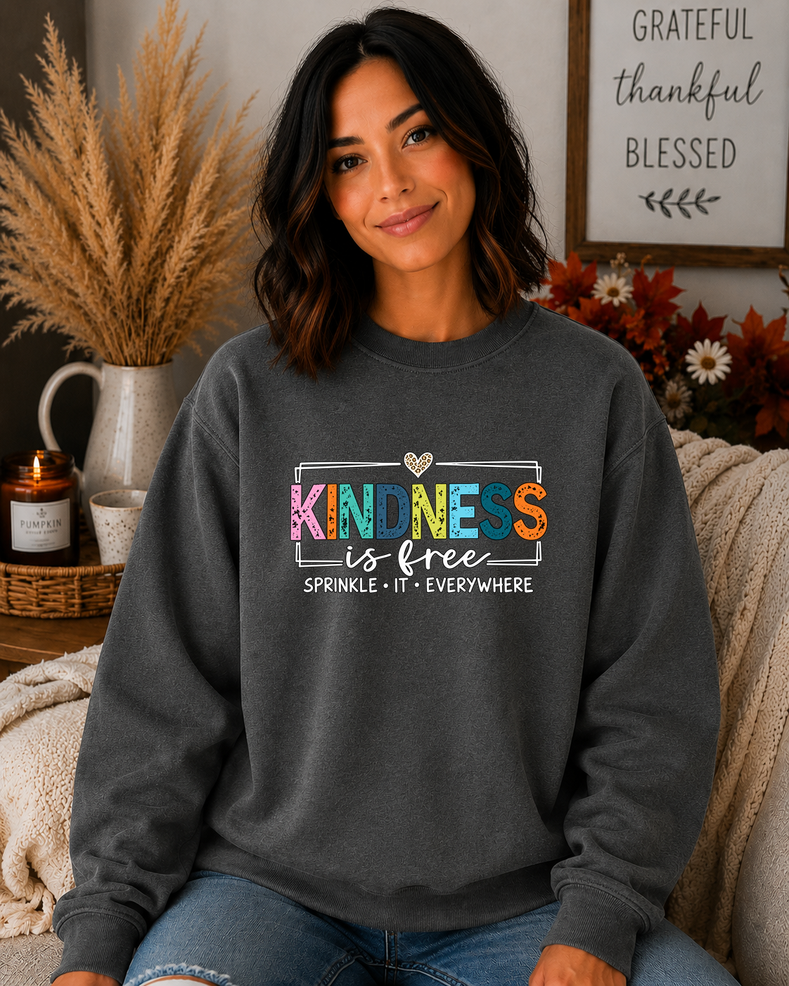 Kindness Is Free Gildan Sweatshirt – Sprinkle It Everywhere Colorful Graphic Crewneck, Positive Inspirational Kindness Shirt