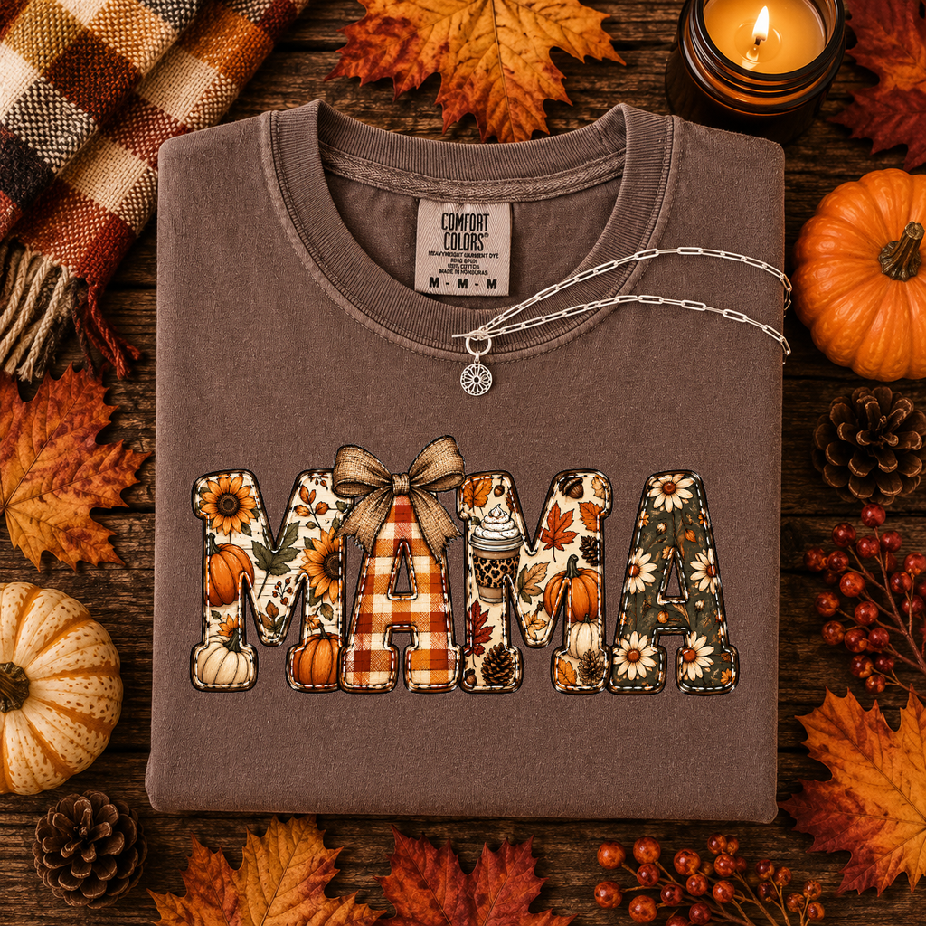 Mama, Fall, Pumpkins, Sunflower, Plaid, Comfort Color Tshirt