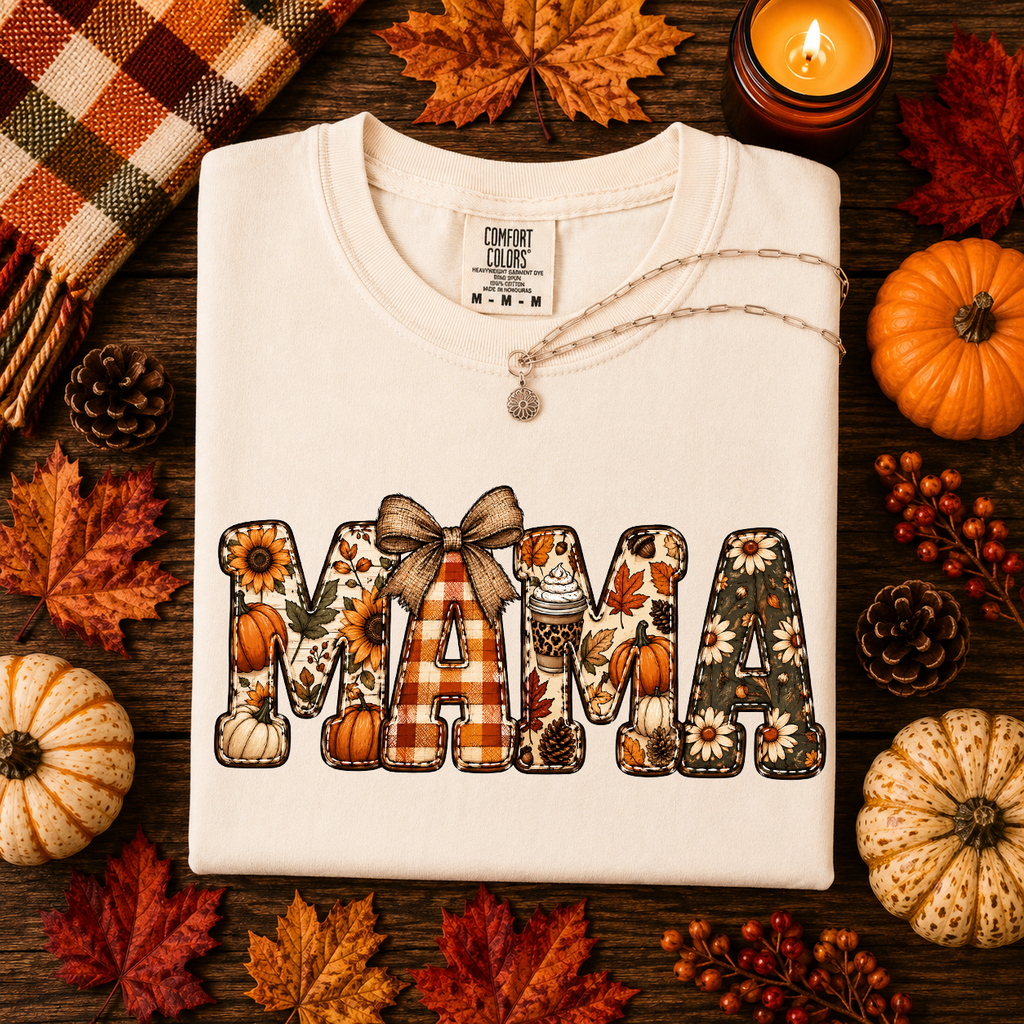 Mama, Fall, Pumpkins, Sunflower, Plaid, Comfort Color Tshirt