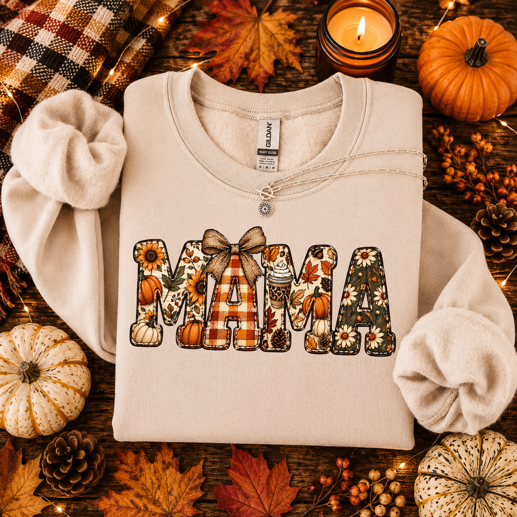 Mama, Fall, Pumpkin, Plaid, Bow, Sunflower, Gildan Sweatshirt