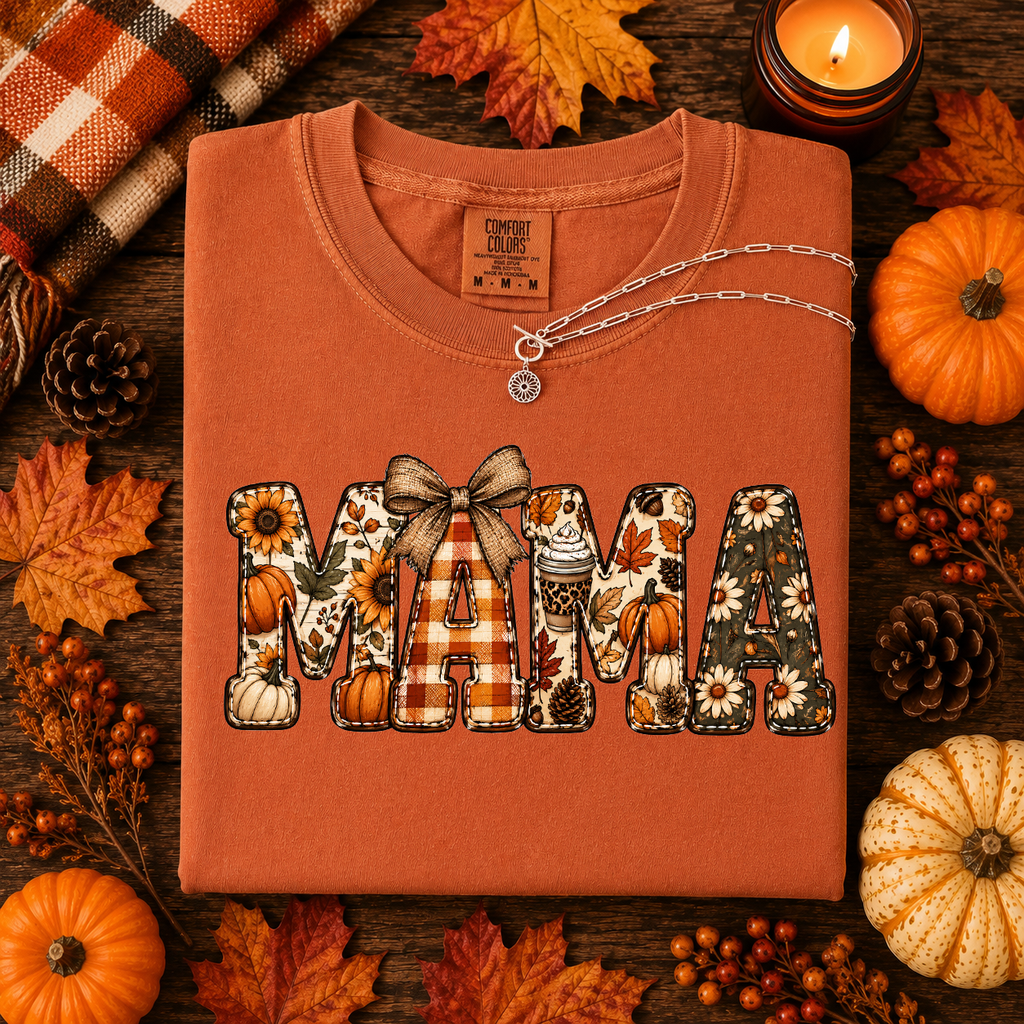 Mama, Fall, Pumpkins, Sunflower, Plaid, Comfort Color Tshirt