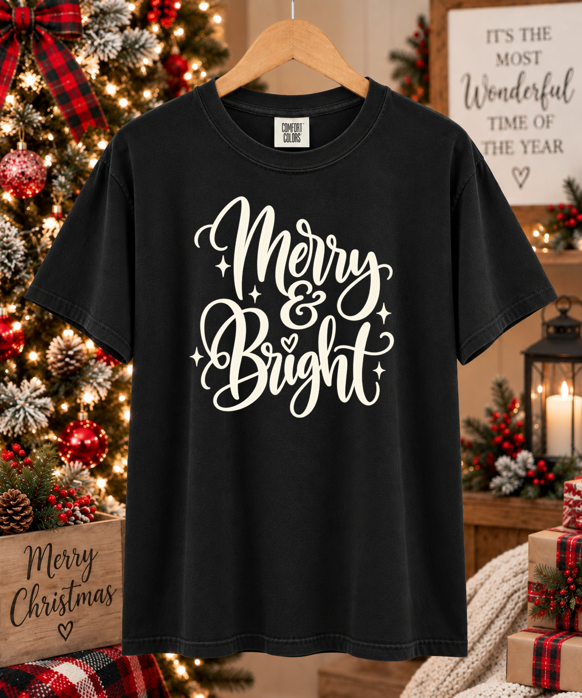 Merry & Bright Christmas Comfort Colors T-Shirt – Cute Holiday Graphic Tee, Festive Christmas Shirt, Cozy Merry and Bright Tee