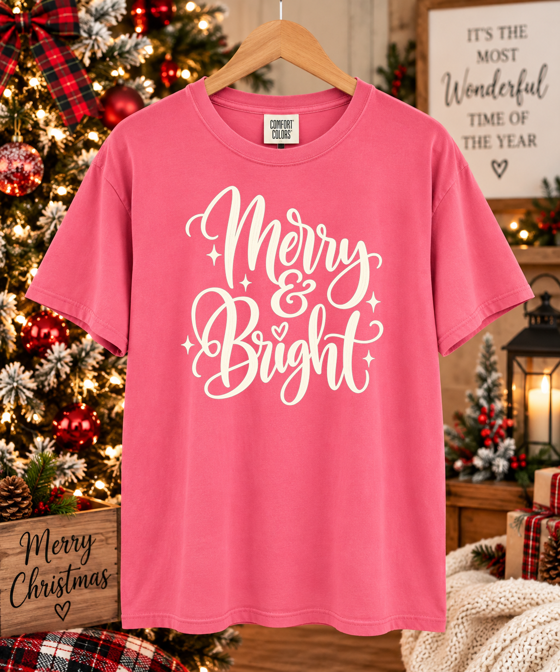 Merry & Bright Christmas Comfort Colors T-Shirt – Cute Holiday Graphic Tee, Festive Christmas Shirt, Cozy Merry and Bright Tee