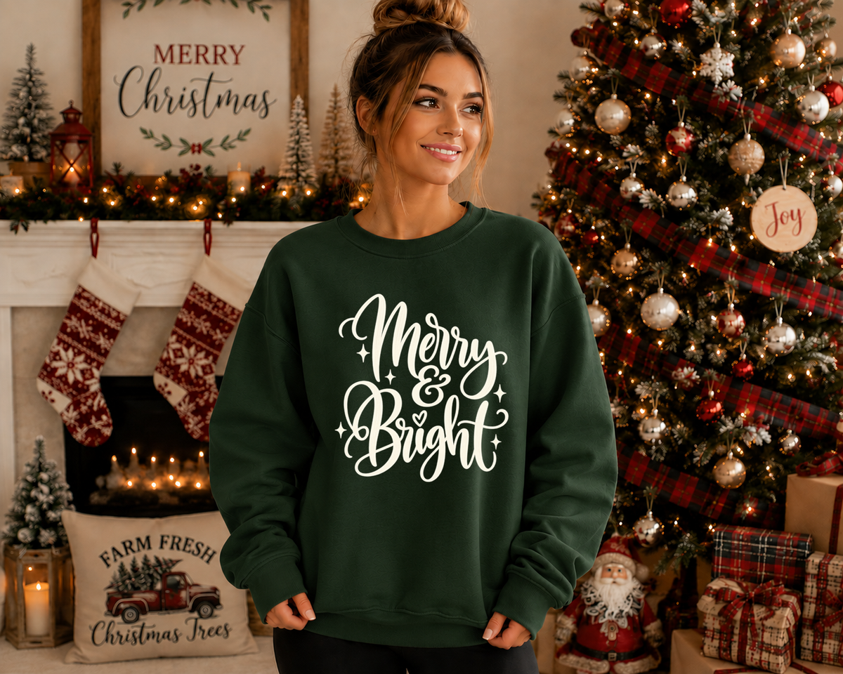Merry & Bright Christmas Sweatshirt – Festive Holiday Crewneck, Cute Christmas Graphic Sweatshirt, Cozy Merry and Bright Shirt