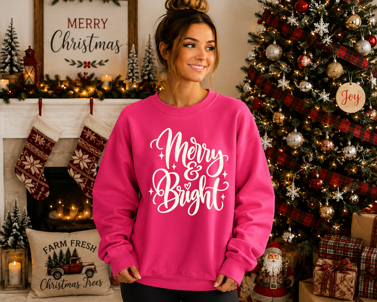 Merry & Bright Christmas Sweatshirt – Festive Holiday Crewneck, Cute Christmas Graphic Sweatshirt, Cozy Merry and Bright Shirt