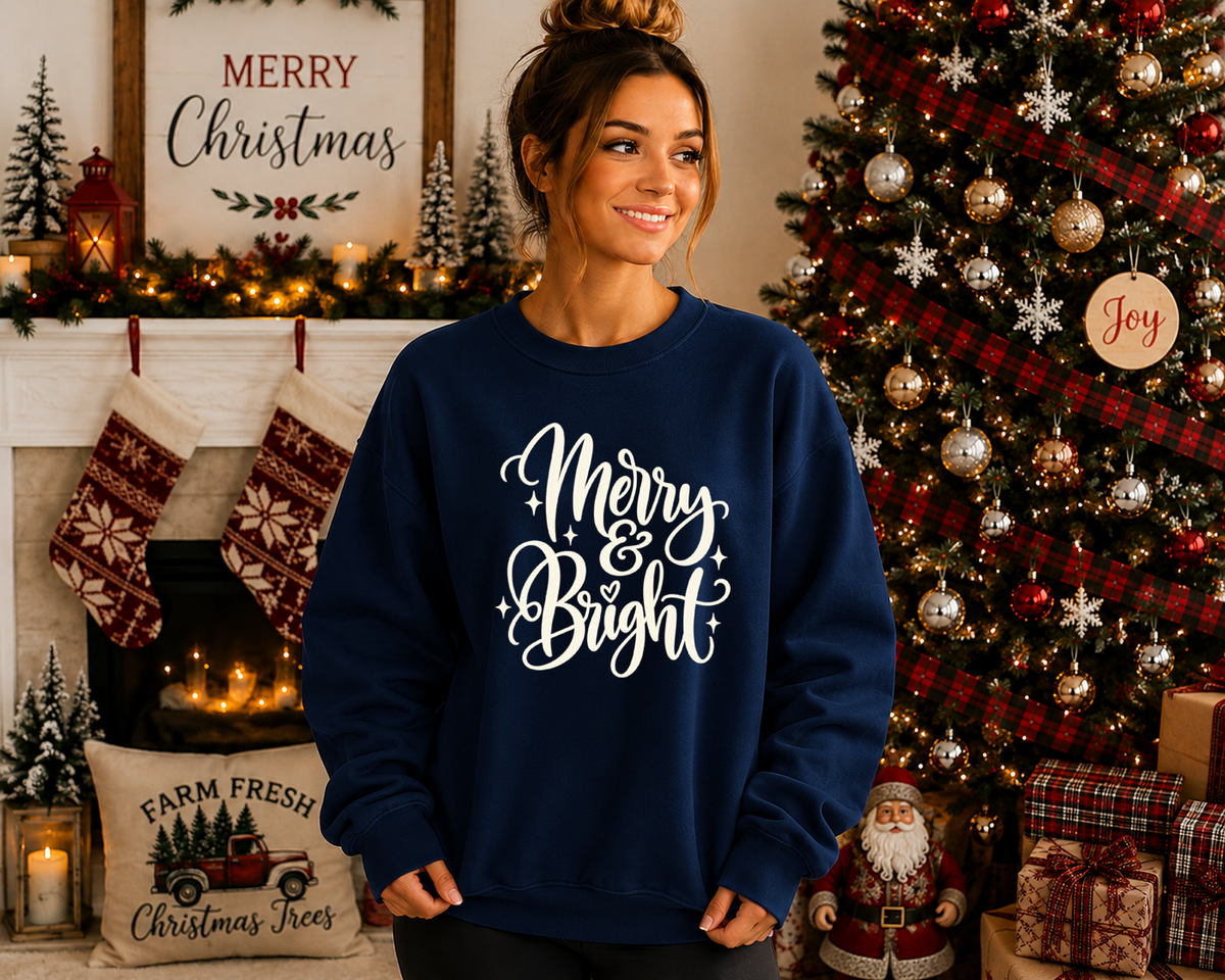 Merry & Bright Christmas Sweatshirt – Festive Holiday Crewneck, Cute Christmas Graphic Sweatshirt, Cozy Merry and Bright Shirt