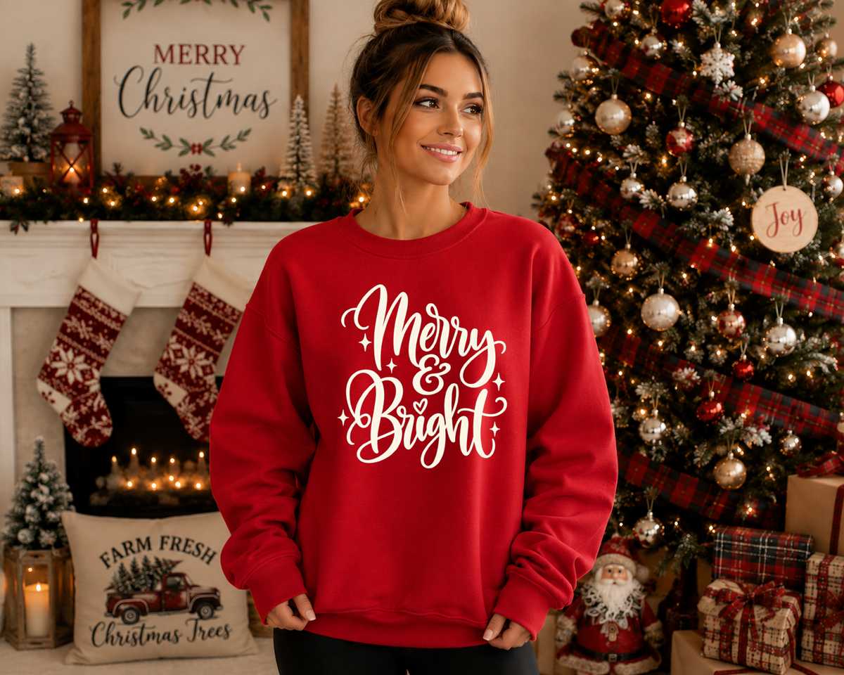 Merry & Bright Christmas Sweatshirt – Festive Holiday Crewneck, Cute Christmas Graphic Sweatshirt, Cozy Merry and Bright Shirt
