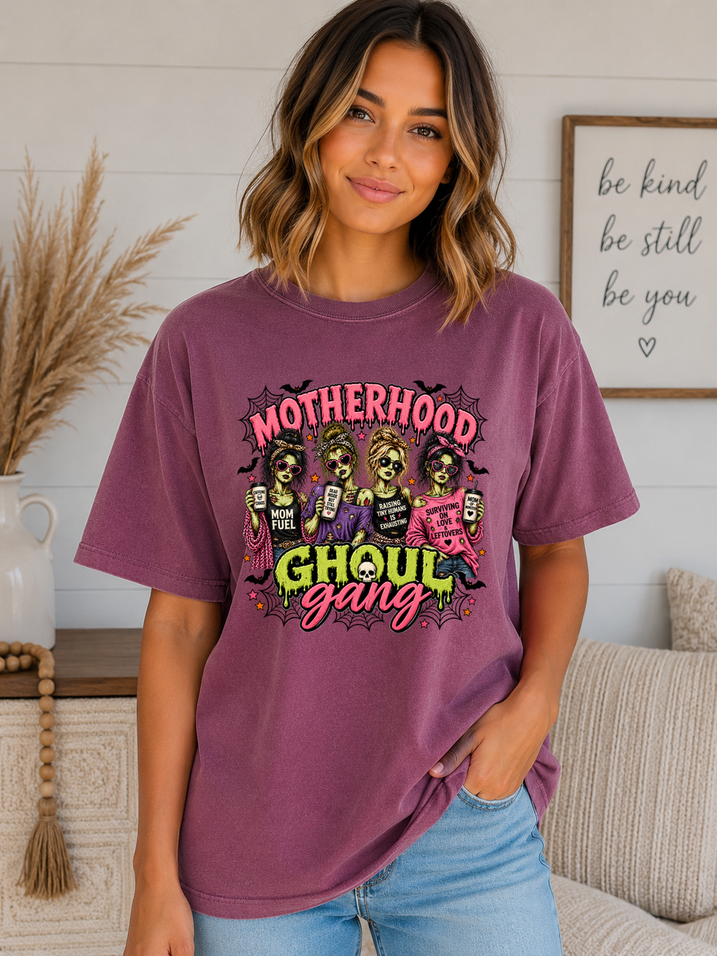 Motherhood Ghoul Gang Halloween Comfort Colors T-Shirt | Spooky Mom Life Graphic Tee | Funny Halloween Mom Shirt | Ghoul Mama Tee