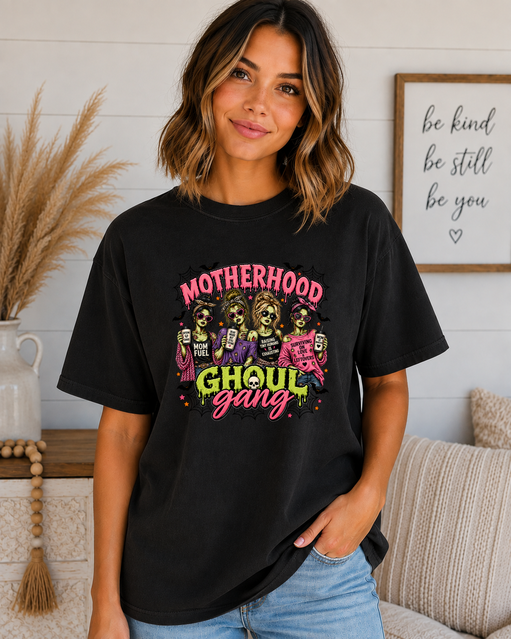 Motherhood Ghoul Gang Halloween Comfort Colors T-Shirt | Spooky Mom Life Graphic Tee | Funny Halloween Mom Shirt | Ghoul Mama Tee