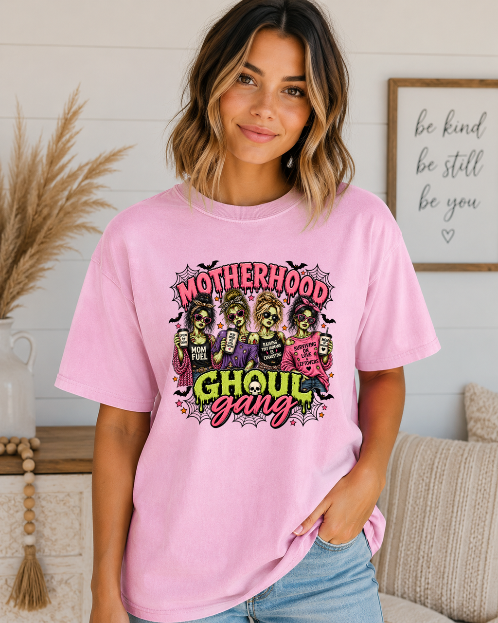 Motherhood Ghoul Gang Halloween Comfort Colors T-Shirt | Spooky Mom Life Graphic Tee | Funny Halloween Mom Shirt | Ghoul Mama Tee