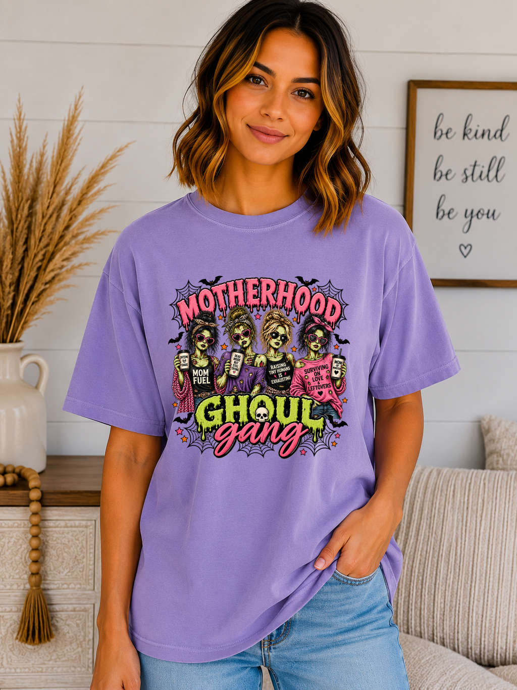 Motherhood Ghoul Gang Halloween Comfort Colors T-Shirt | Spooky Mom Life Graphic Tee | Funny Halloween Mom Shirt | Ghoul Mama Tee